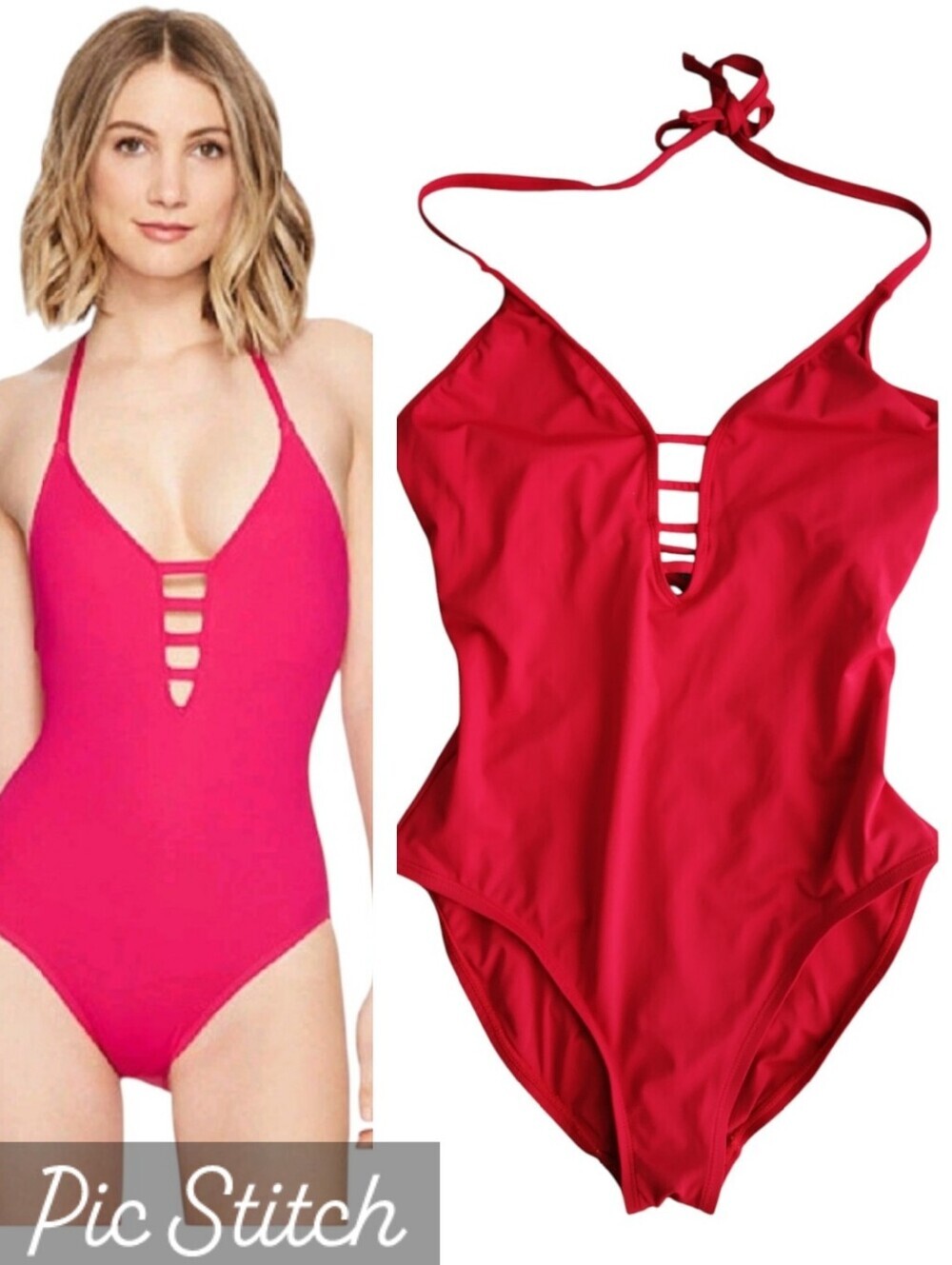 La Blanca Cage Strap Red One Piece Swim Bathing Suit Strappy Back Halter Size 12